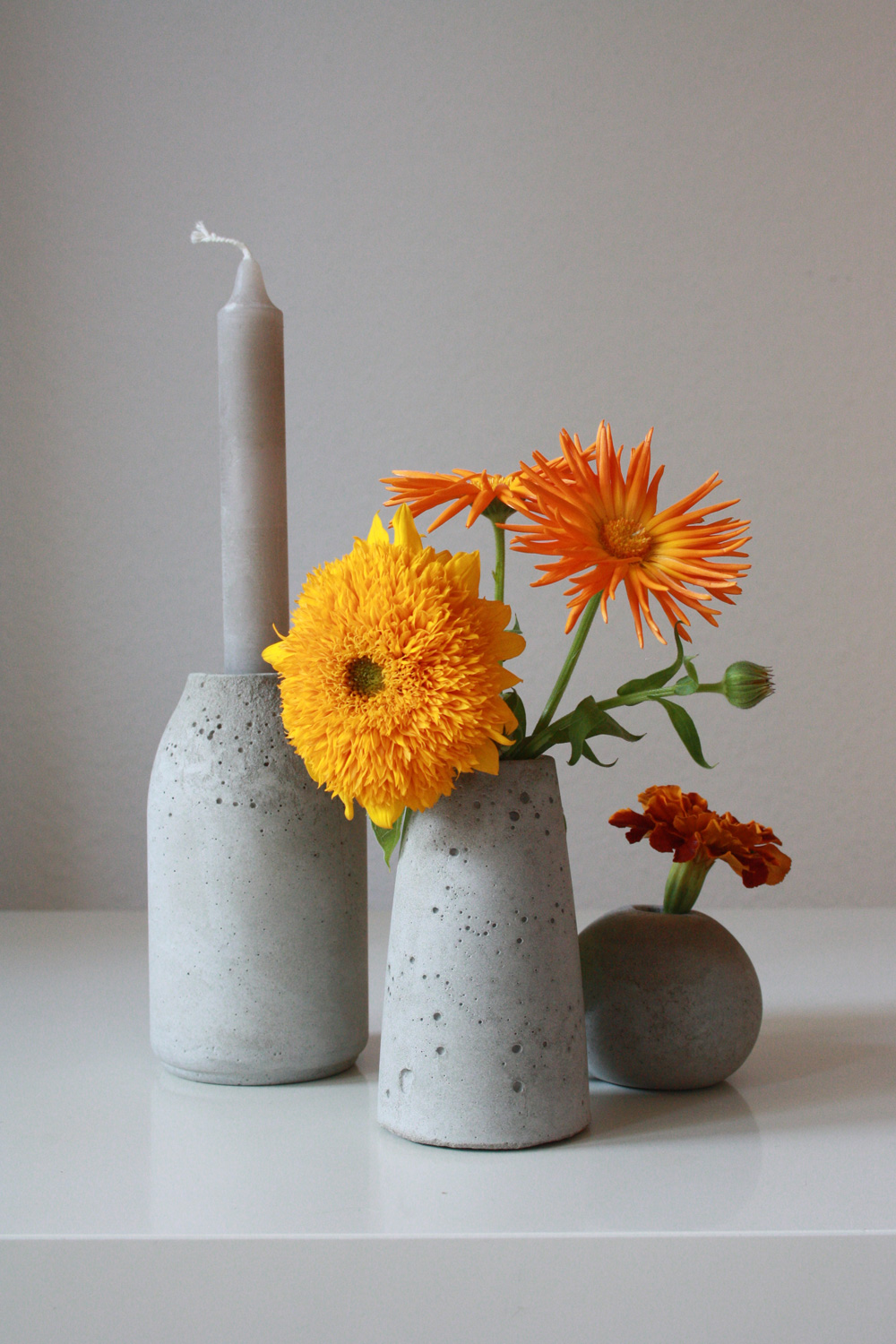 Beton Zement Vasen rund Kerzenständer Kerzenhalter