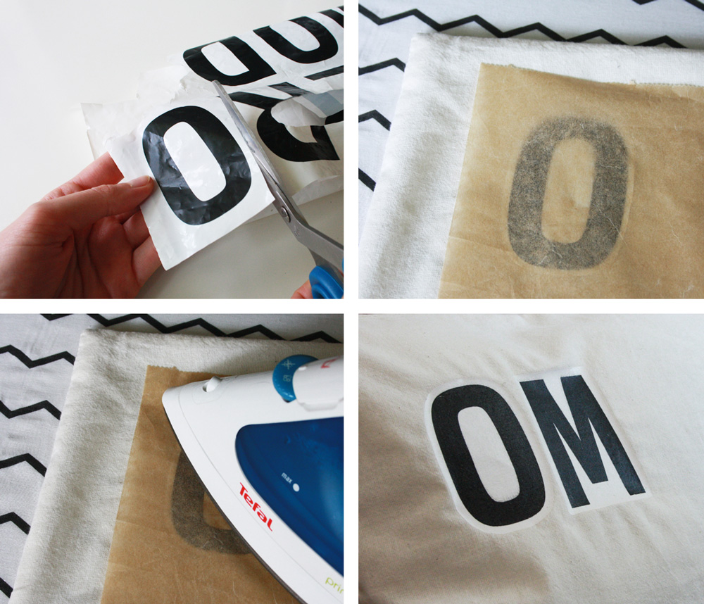 Kissen bedrucken – Bügelbild Schrift aus Plastiktüte