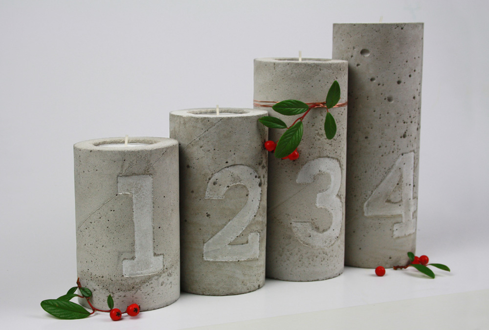 Beton Kerzenhalter mit Zahlen Prägung Adventskranz