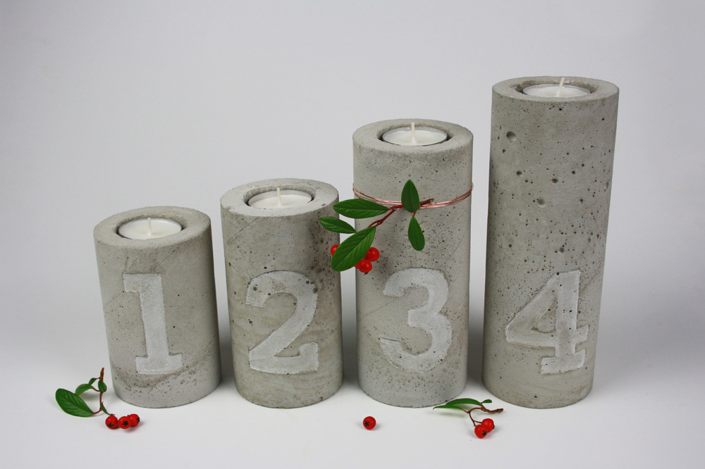 Beton Kerzenhalter mit Zahlen Prägung Adventskranz