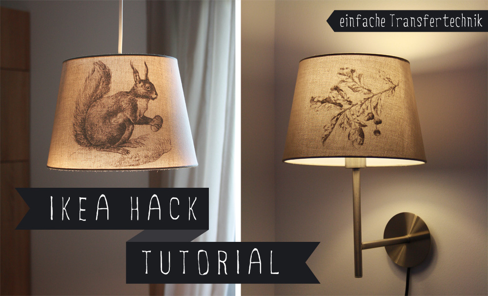 DIY IKEA HACK Transfertechnik Lampenschirm JÄRA vintage Eichhörnchen